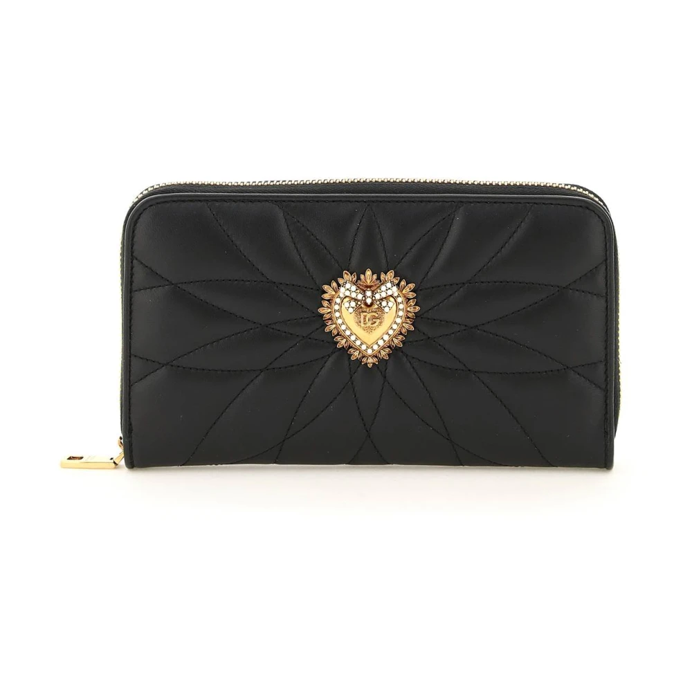 Dolce & Gabbana Gewatteerde Nappa Leren Ritsportemonnee Black Dames