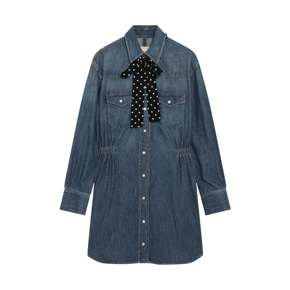 Valentino Garavani Denim Dress With Polka-Dot Scarf - Female - Shirt Dresses - Blue - Xs - Dresses