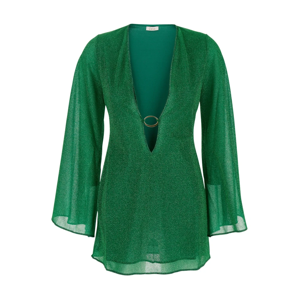 Oseree Groene V-hals Kaftan met Metalware Detail Green Dames