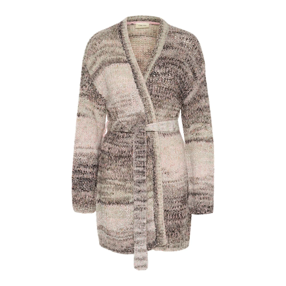 Cream Roze Gebreide Vest met Riem Beige Dames