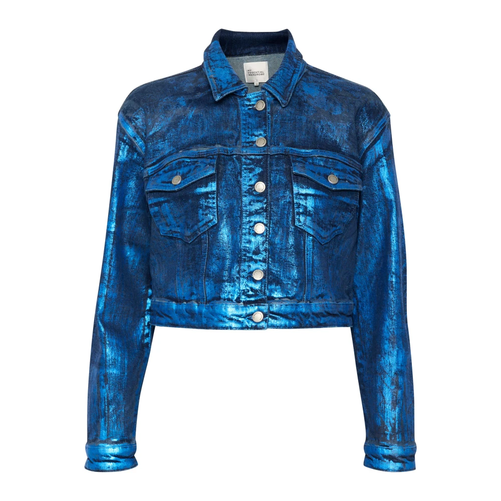 My Essential Wardrobe Korte Denim Jas met Glitter Blue Dames