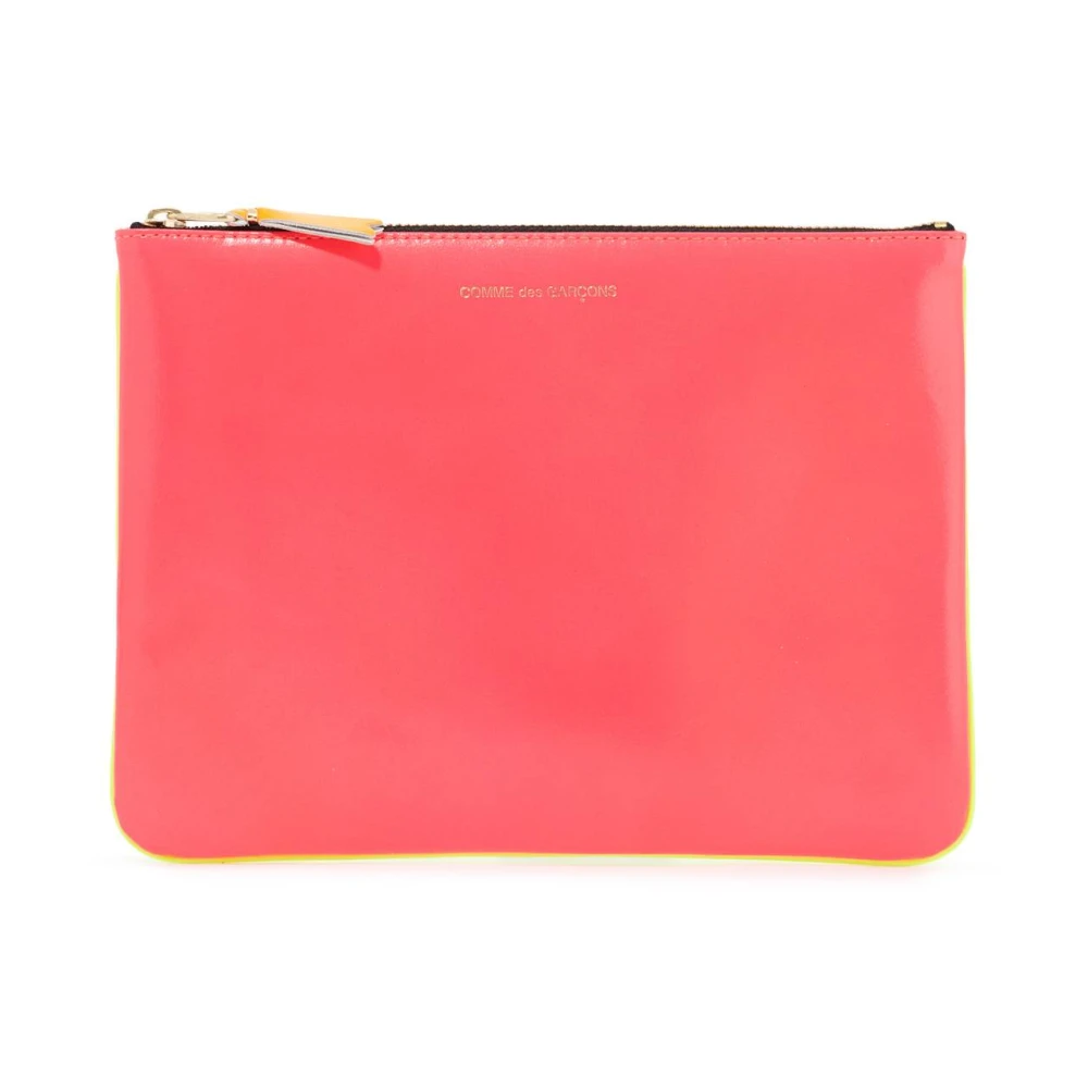 Comme des Garçons Fluorescerende Leren Pouch met Gouden Rits Pink Dames