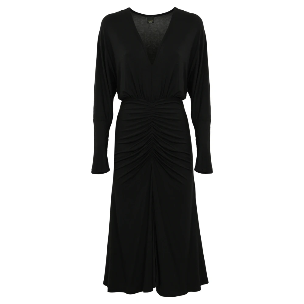 Pinko Zwarte V-hals Batwing Mouw Jurk Black Dames