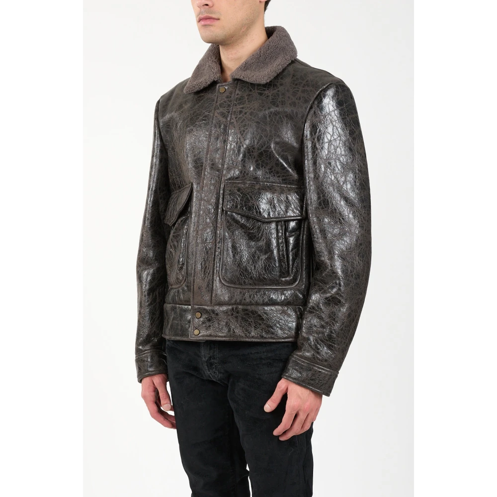 Salvatore Santoro Shearling Leren Jas met Ritssluiting Gray Heren