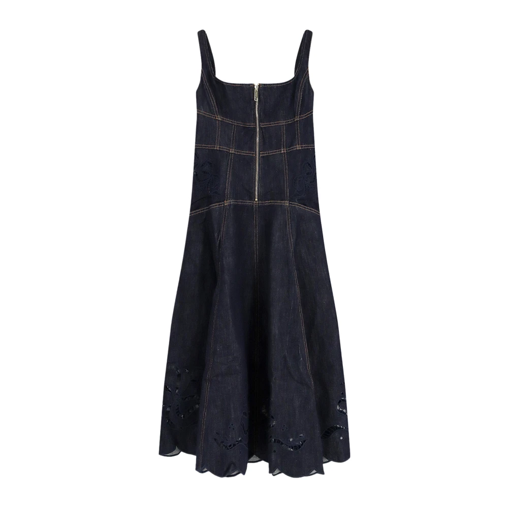 Self Portrait , Midi Dresses, Female, Blue, Xs, Denim Bow Embroidered Midi Dress