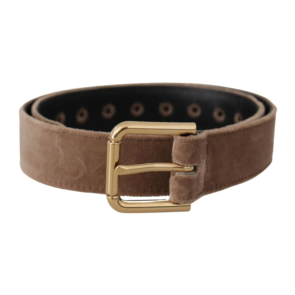 Dolce & Gabbana Donna Marrone Velluto Logo Fibbia Cintura