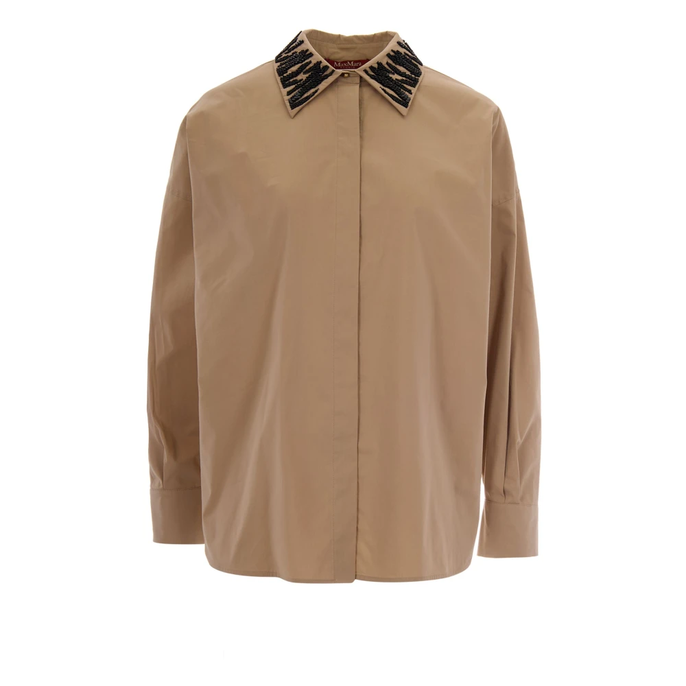 Max Mara Studio Women's Beige Shirts, S, Oversized Poplin Shirt