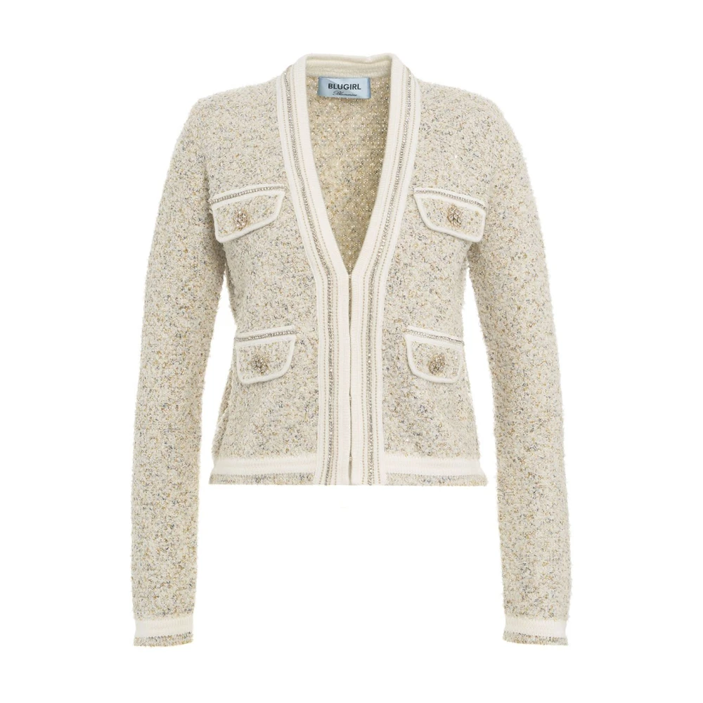 Blugirl Vit Jacquard Cropped Blazer Beige, Dam