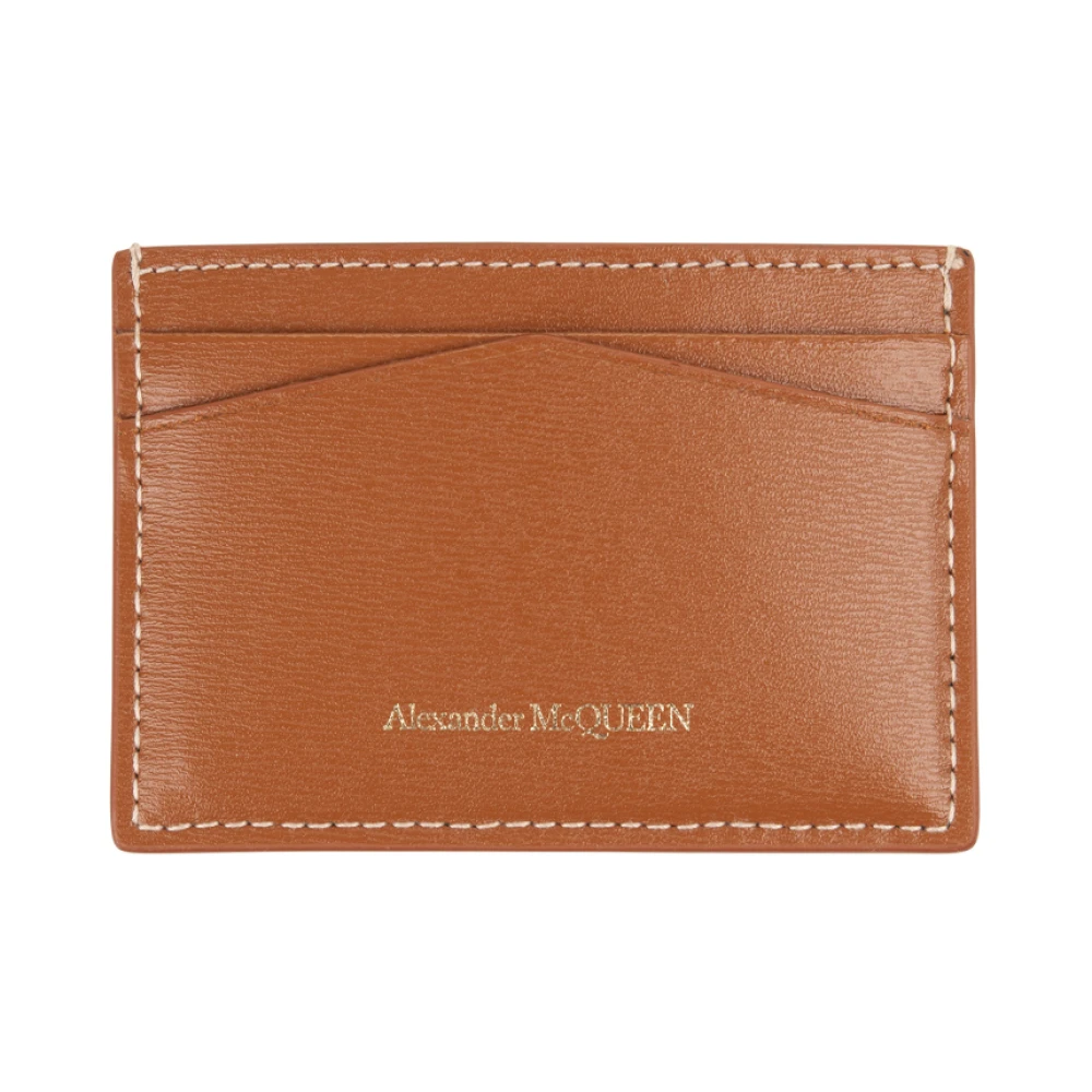 alexander mcqueen Bruin Leren Kaarthouder met Metalen Schedel Brown Dames