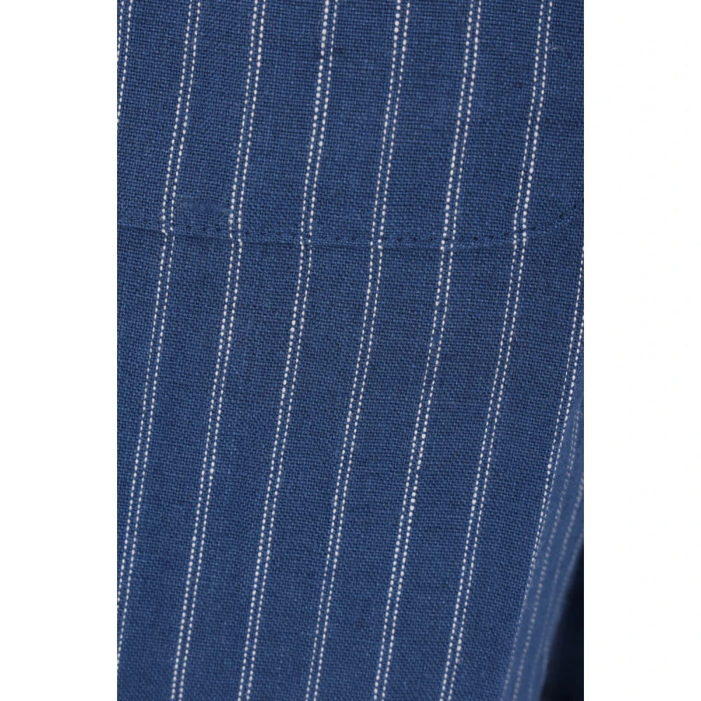 ETRO Blauwe Gestreepte Linnen Broek Blue Heren