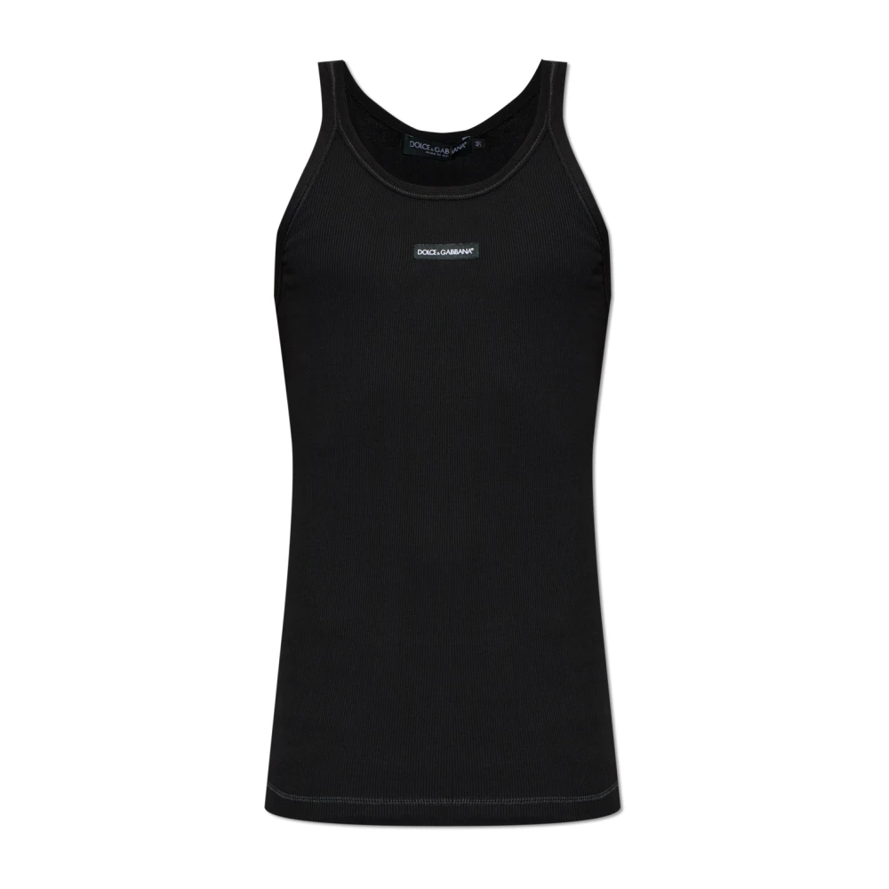 Dolce & Gabbana Men's Black Sleeveless Tops, L, Ribbed Sleeveless Top