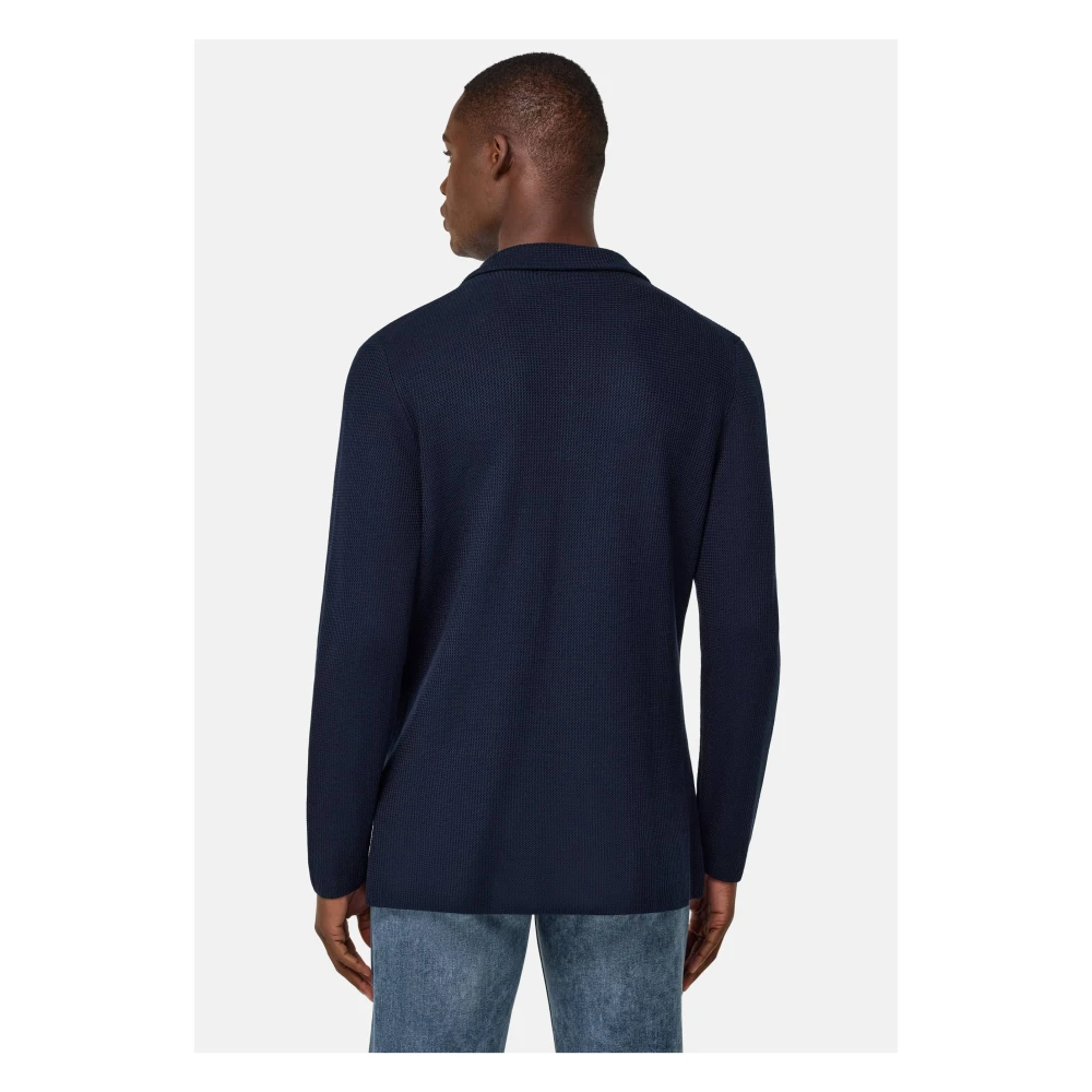 Boggi Milano Katoenen Crêpe Gebreid Enkelborst Jas Blue Heren