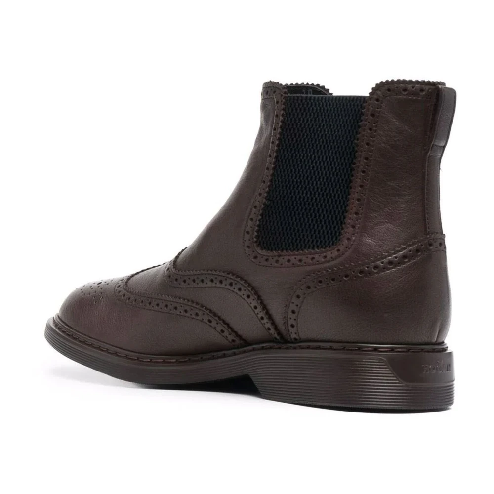 Hogan Bruin Leren Chelsea Boot met Brogue Details Brown Heren