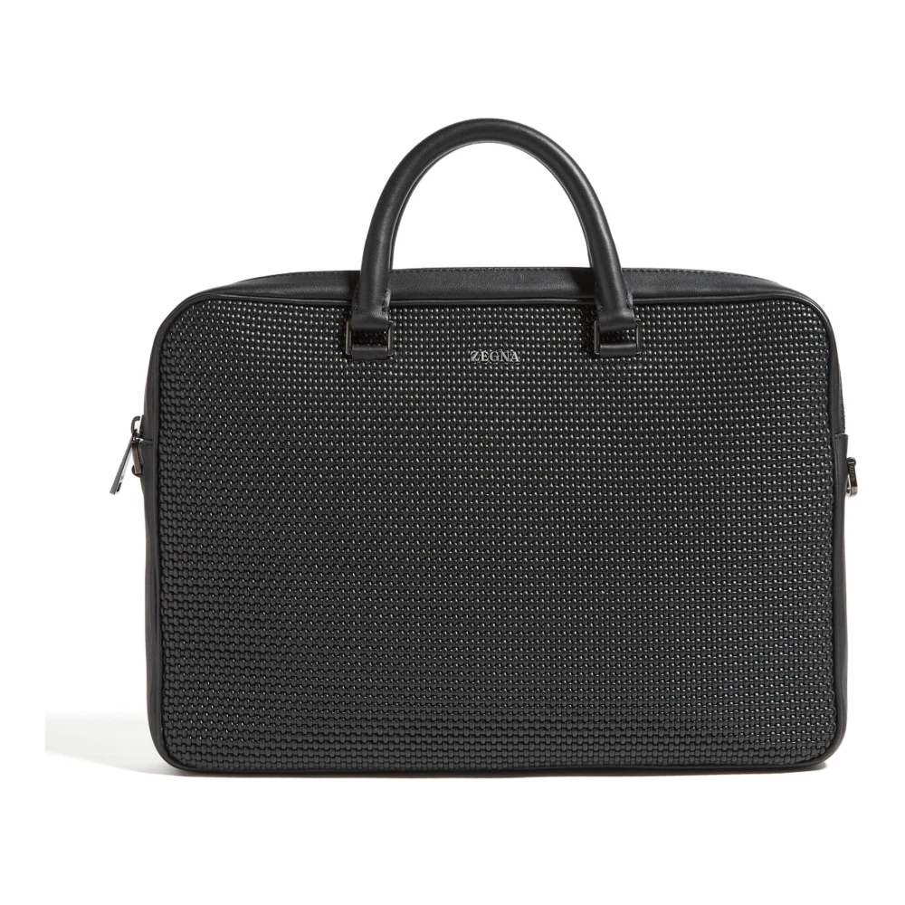 Ermenegildo Zegna Zwarte zakelijke tas in Pelle Tessuta Black Heren