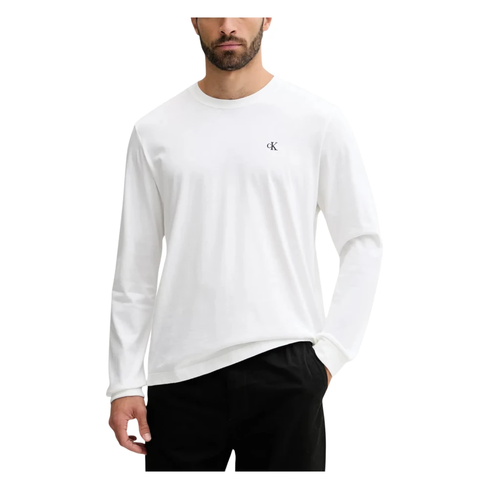 Calvin Klein Jeans Men's White Long Sleeve T-Shirts, L, Archive Logo Relaxed T-Shirt