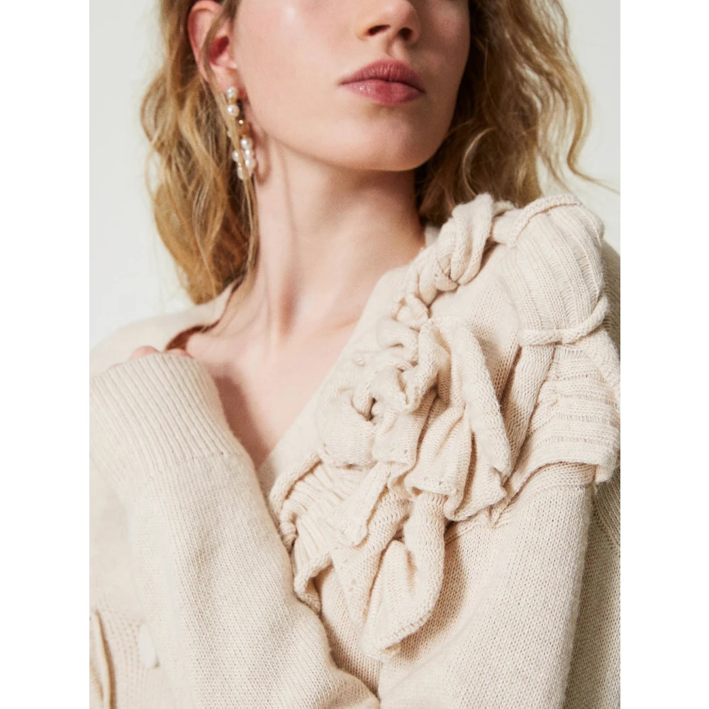 Twinset Ivoor Cardigan met Asymmetrische Ruche Beige Dames