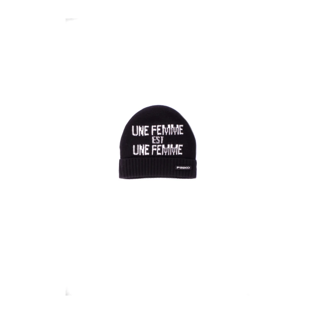pinko Zwarte Geborduurde Logo Wollen Hoed Black Dames