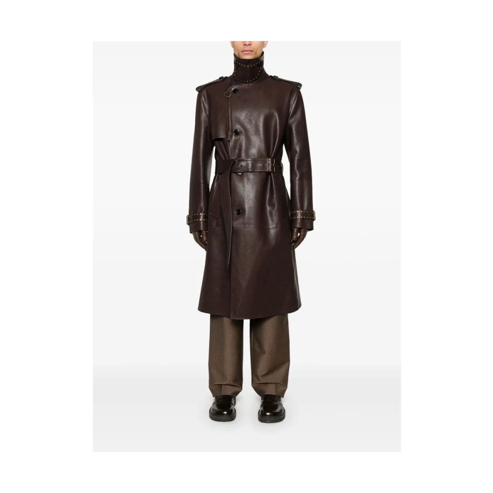 Burberry Stud Embellished Leren Jas Brown Heren