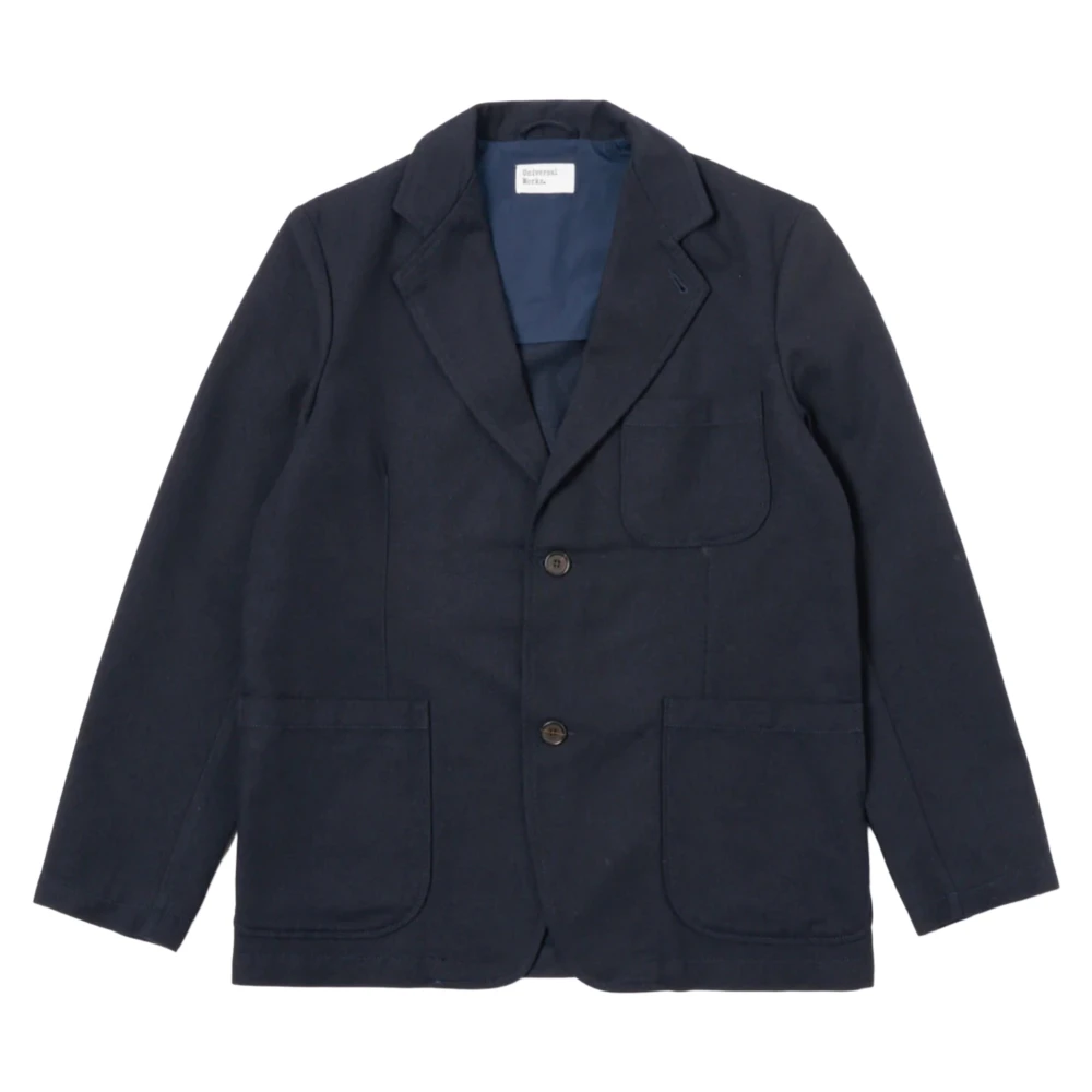 Universal Works Navy Upcycled Tweed Twee Knopen Jas Blue Heren