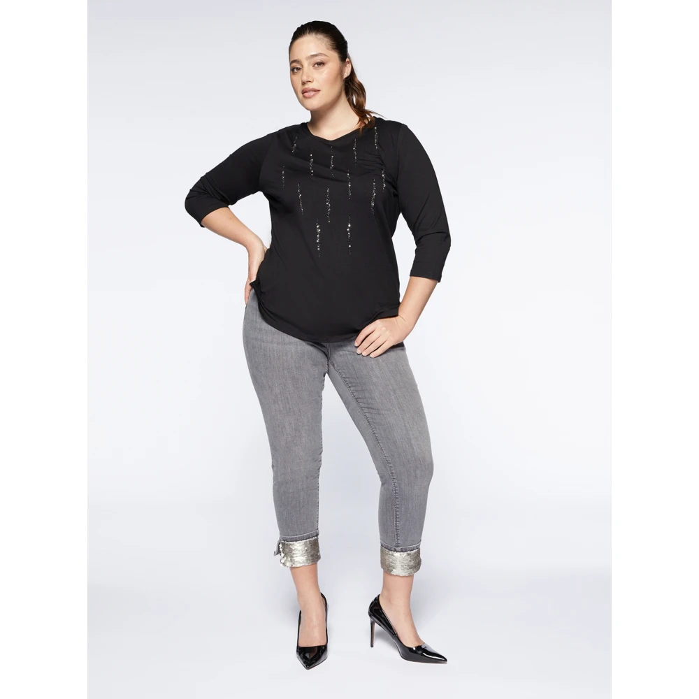 Fiorella Rubino T-shirt met paillettenborduursel Black Dames