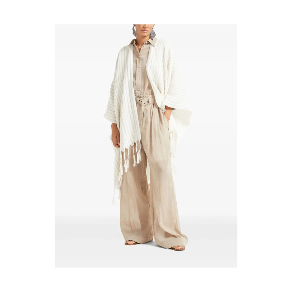 BRUNELLO CUCINELLI Witte Kwastdetail Geknoopte Lange Mouwen White Dames