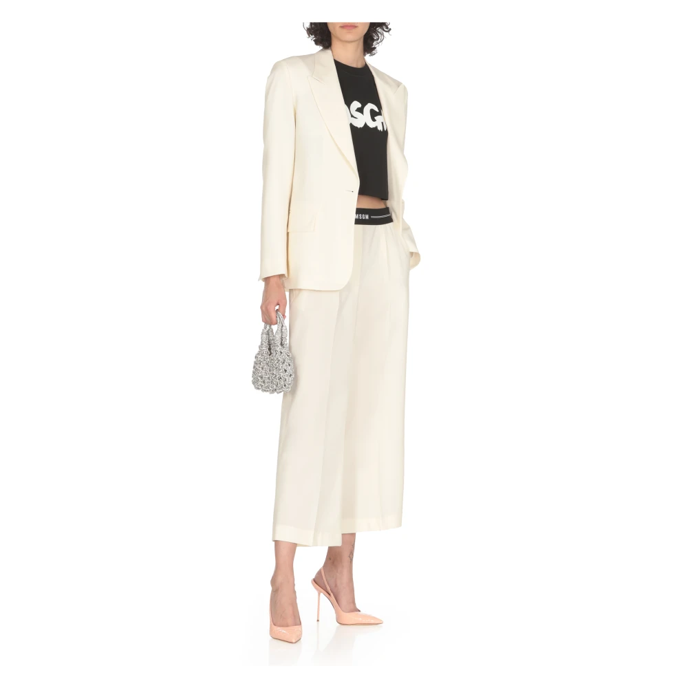 Msgm Ivoor Wol Blazer Peak Revers Jas Beige Dames