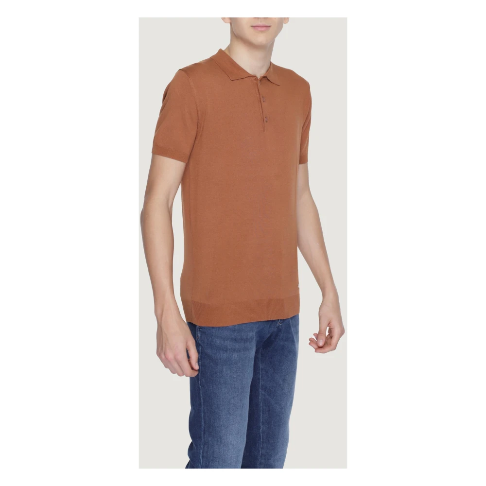 Gianni Lupo Bruine Polo Shirt Knoopsluiting Mannen Brown Heren