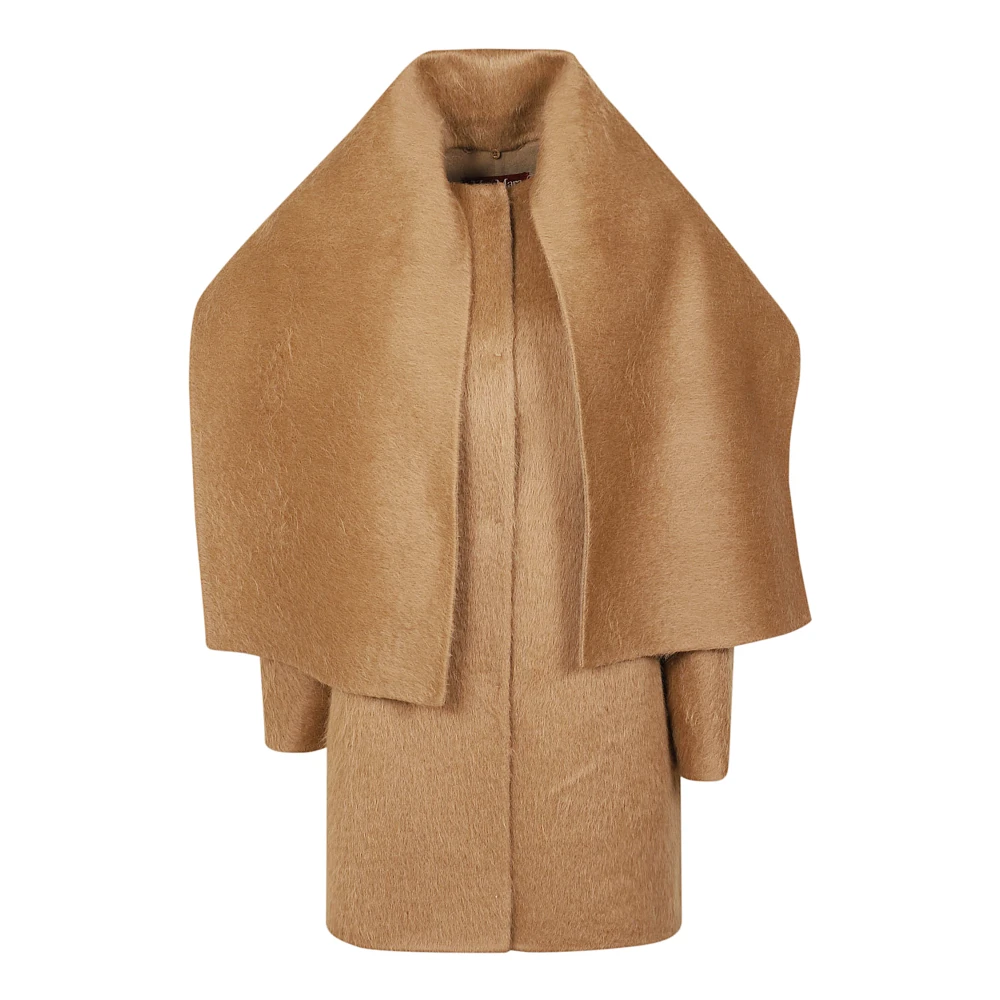 Max Mara Studio Kameel Alpaca Wollen Jas met Sjaal Brown Dames
