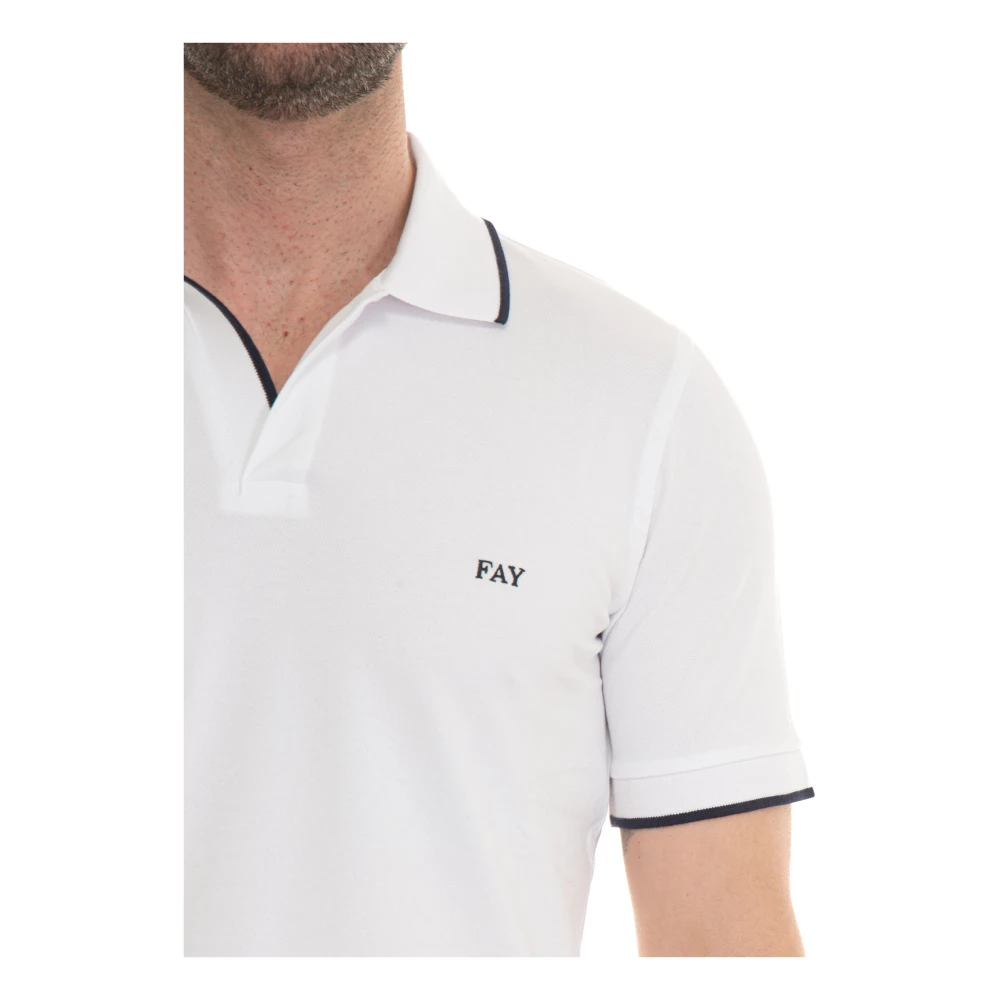 Fay Logo Polo Shirt Textuur Stof Contrast Piping White Heren
