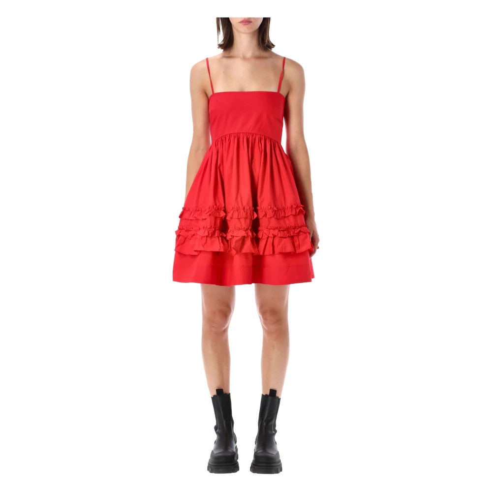 Ganni Red Strap Frill Mini Dress - Female - Short Dresses - S - Dresses