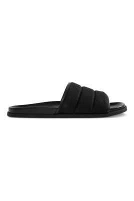 Svarta Canvas Öppen Tå Slide Sandaler