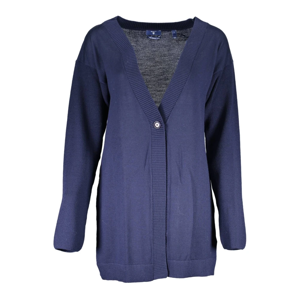 Gant Women's Blue Wool Cardigan With Long Sleeves - Cardigans - Xs - Knitwear