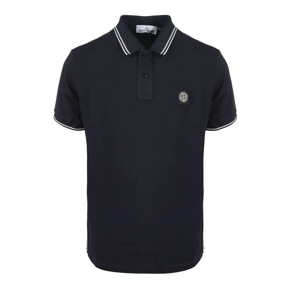 Stone Island Logo Polo Shirt met Contrasterende Randen Black Heren