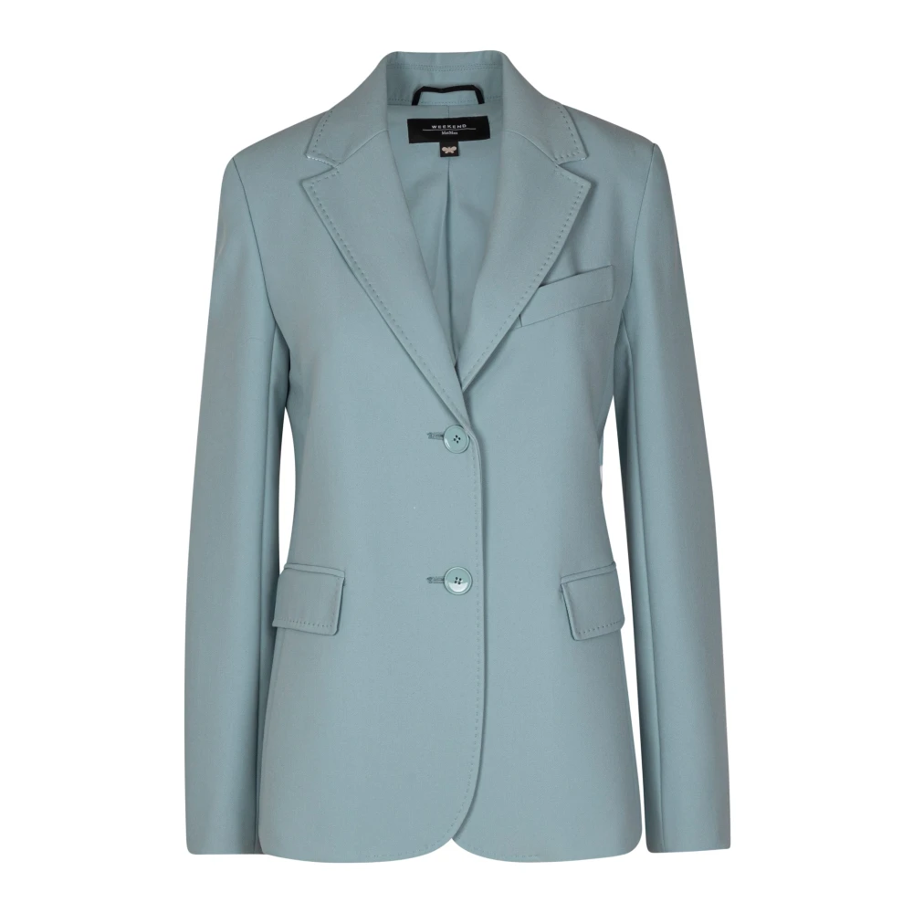 Max Mara Weekend Gabardine Blazer met Revers en Gewatteerde Schouders Blue Dames