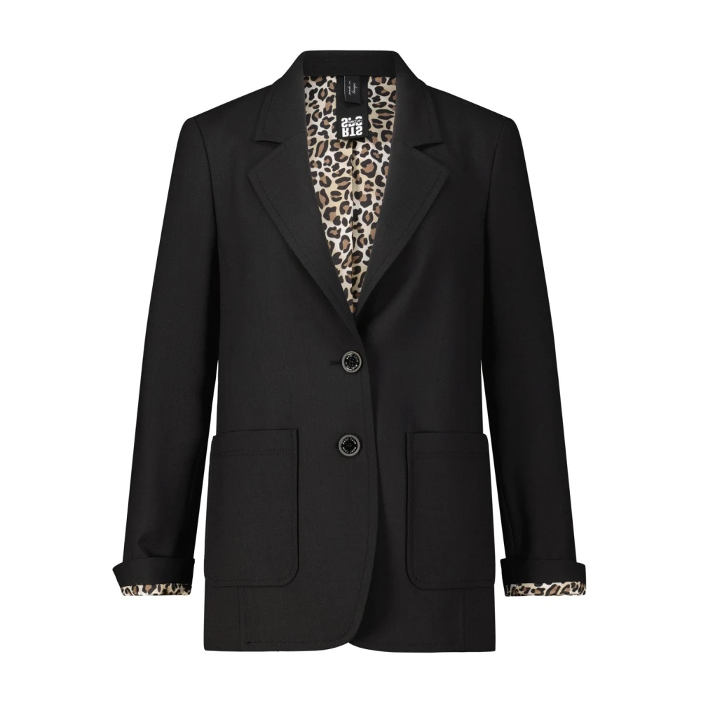 Marc Cain Blazer met Animal-Print en Reverskraag Black Dames