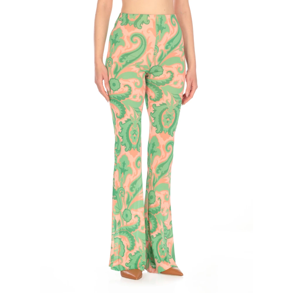 ETRO Groene Bloemen Viscose Elastische Taille Broek Multicolor Dames