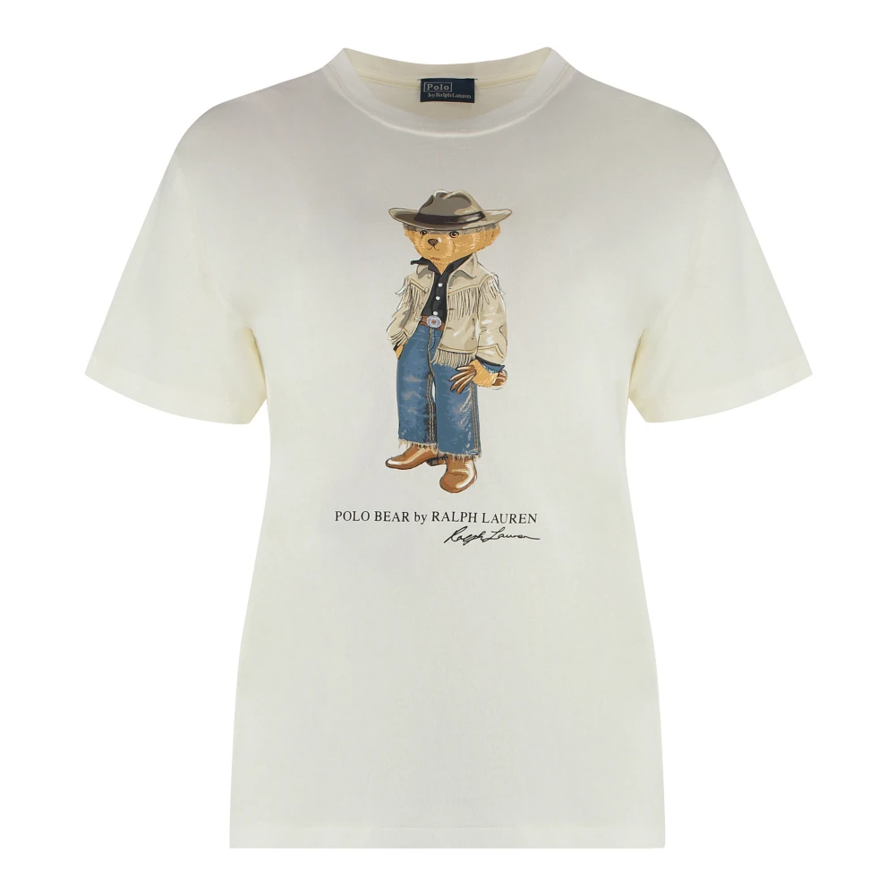 Ralph Lauren Geribbelde Katoenen Crew-Neck T-shirt Beige Dames