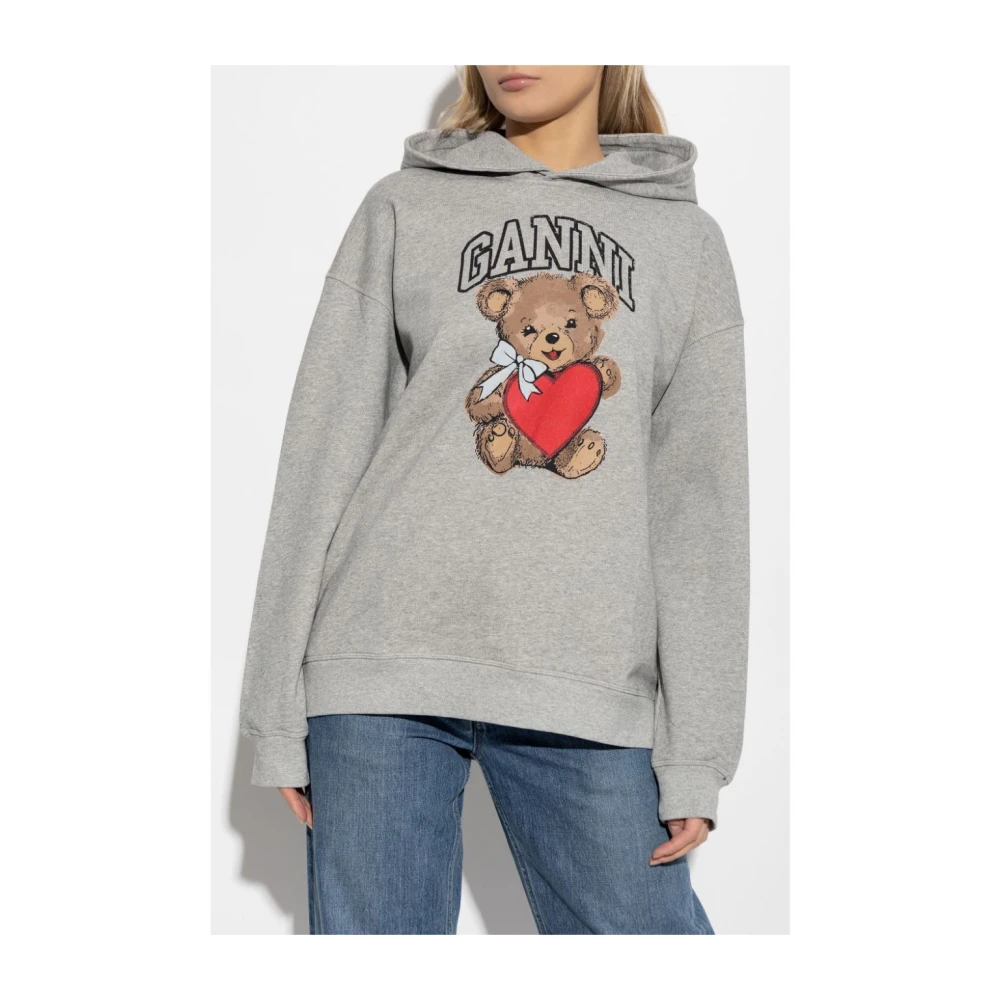 Ganni Grijze Grafische Print Hoodie Gray Dames