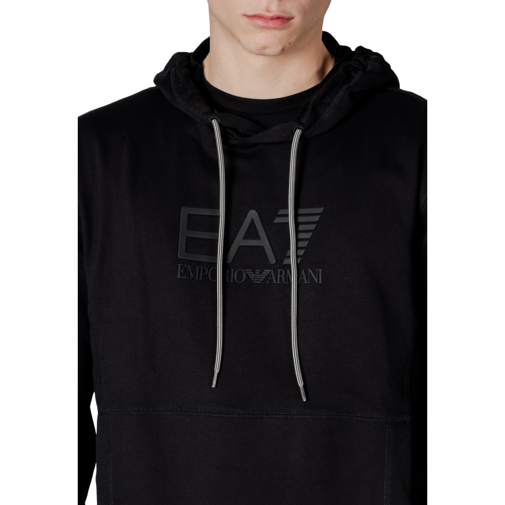 Emporio Armani EA7 Heren Katoenen Capshirt Sweatshirt Lente Zomer Black Heren