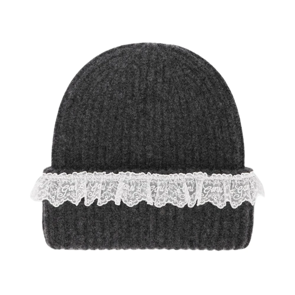 Ganni Women's Grey Compact Lace Beanie In Phantom, Wool - Image 3