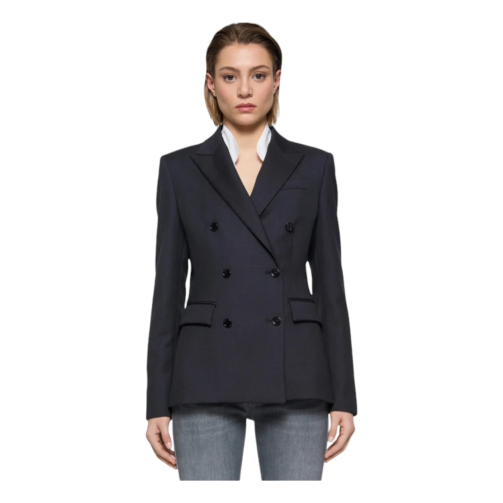 Dondup Navy Double-Breasted Blazer met Peak Revers Blue Dames