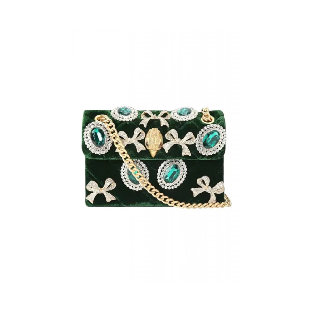 Kurt Geiger Women's Green Shoulder Bags, One Size, Mini Velvet Kensington Bag