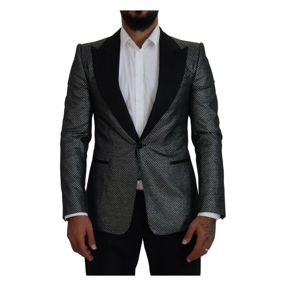Dolce & Gabbana Men's Gray Elegant Jacquard Single Breasted Blazer