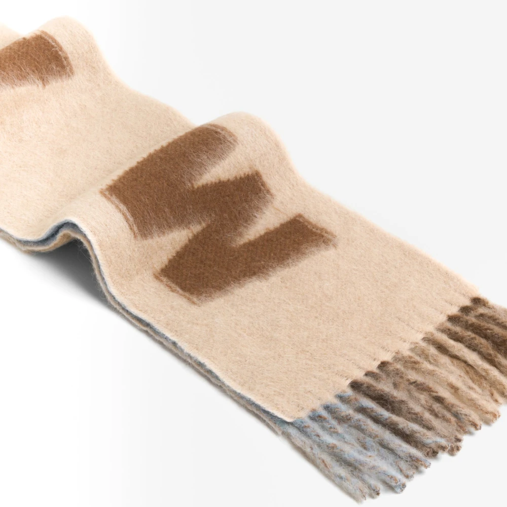 Marni Logo En Streep Wol Mohair Sjaal Beige Dames