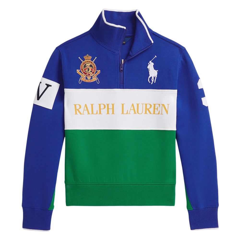 Ralph Lauren Girls Blue Kids Sweatshirts, 8 Y, Half Zip Tech Sweatshirt
