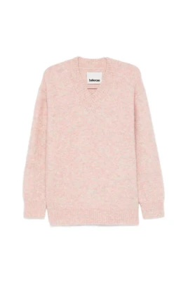 Rosa V-ringad Tröja med Ribbade Detaljer