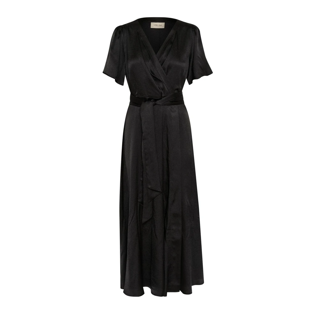 Cream Maxi Jurk met Korte Mouwen en Riem Black Dames
