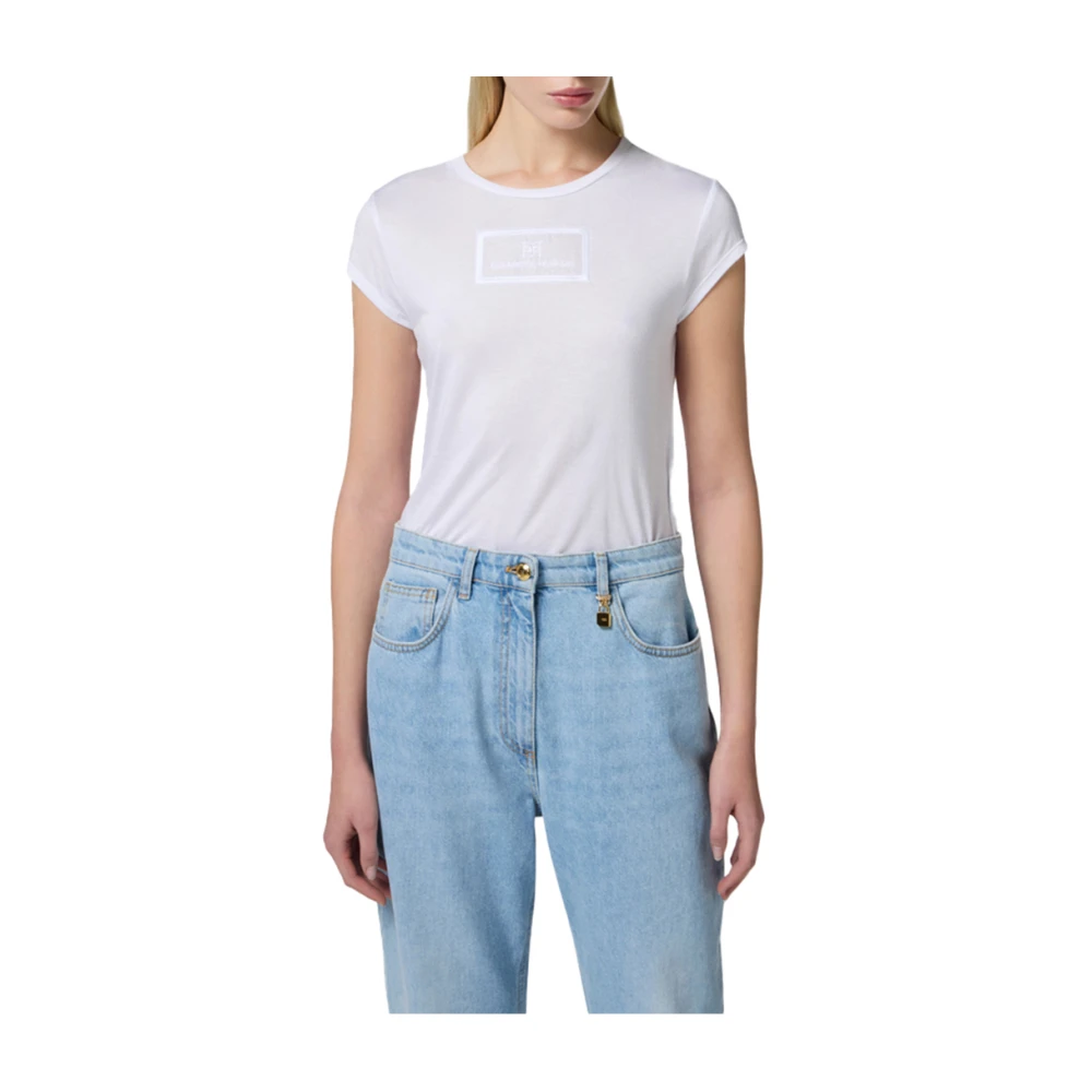 Elisabetta Franchi Witte Katoenen T-shirt met Kimono Mouwen White Dames