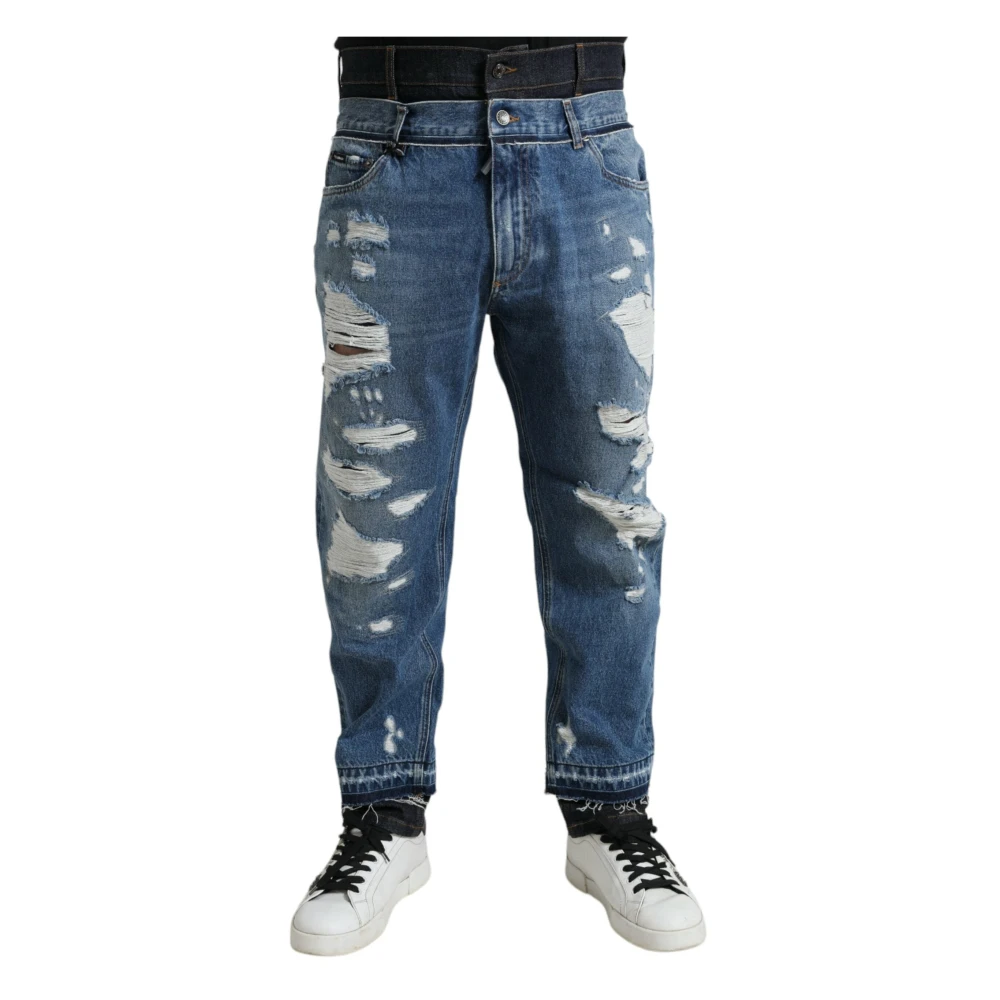 Dolce & Gabbana Men's Blue Straight Jeans,, Chic Skinny Tattered Denim Jeans Small