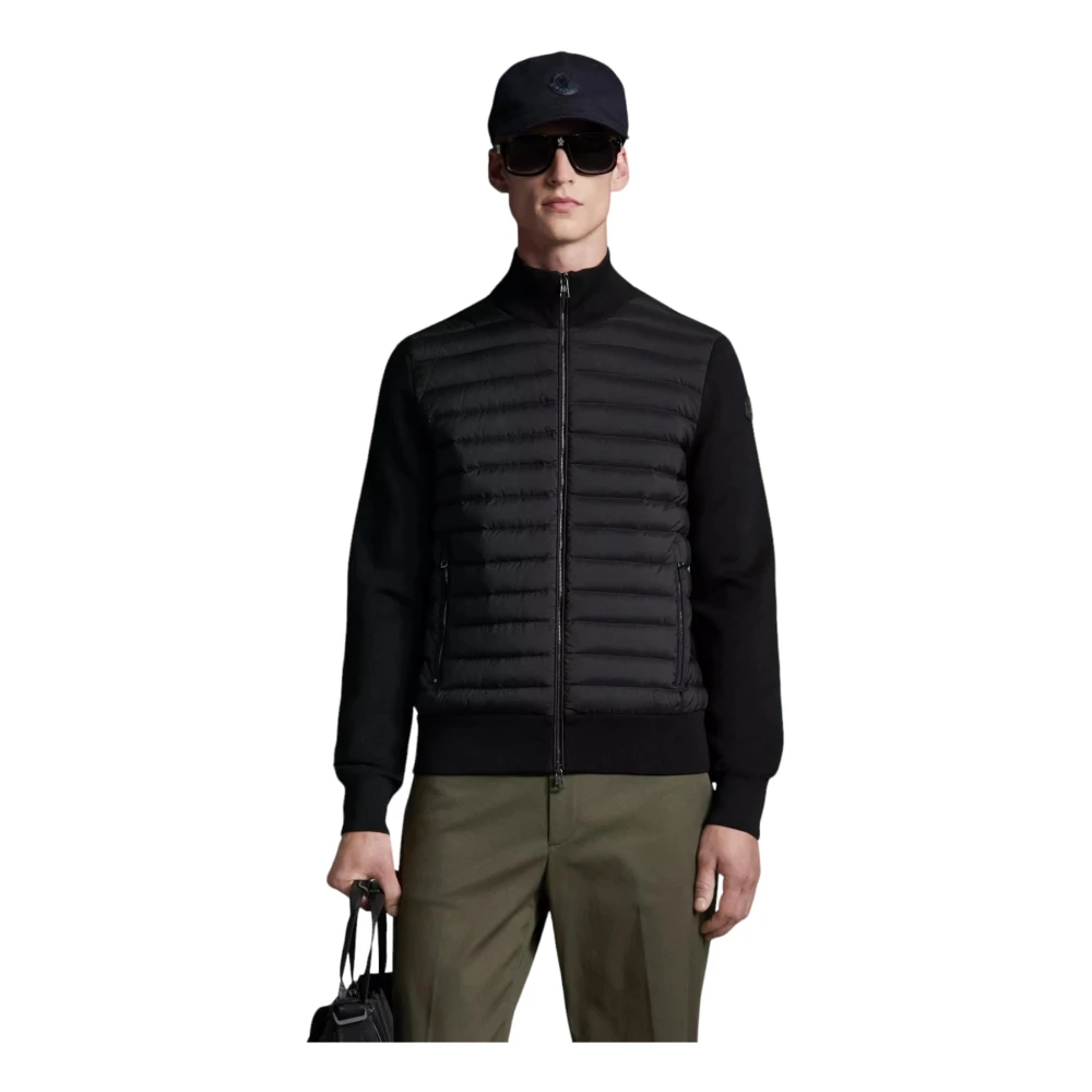 Moncler Gewatteerde Katoenen Cardigan met Rits Black Heren